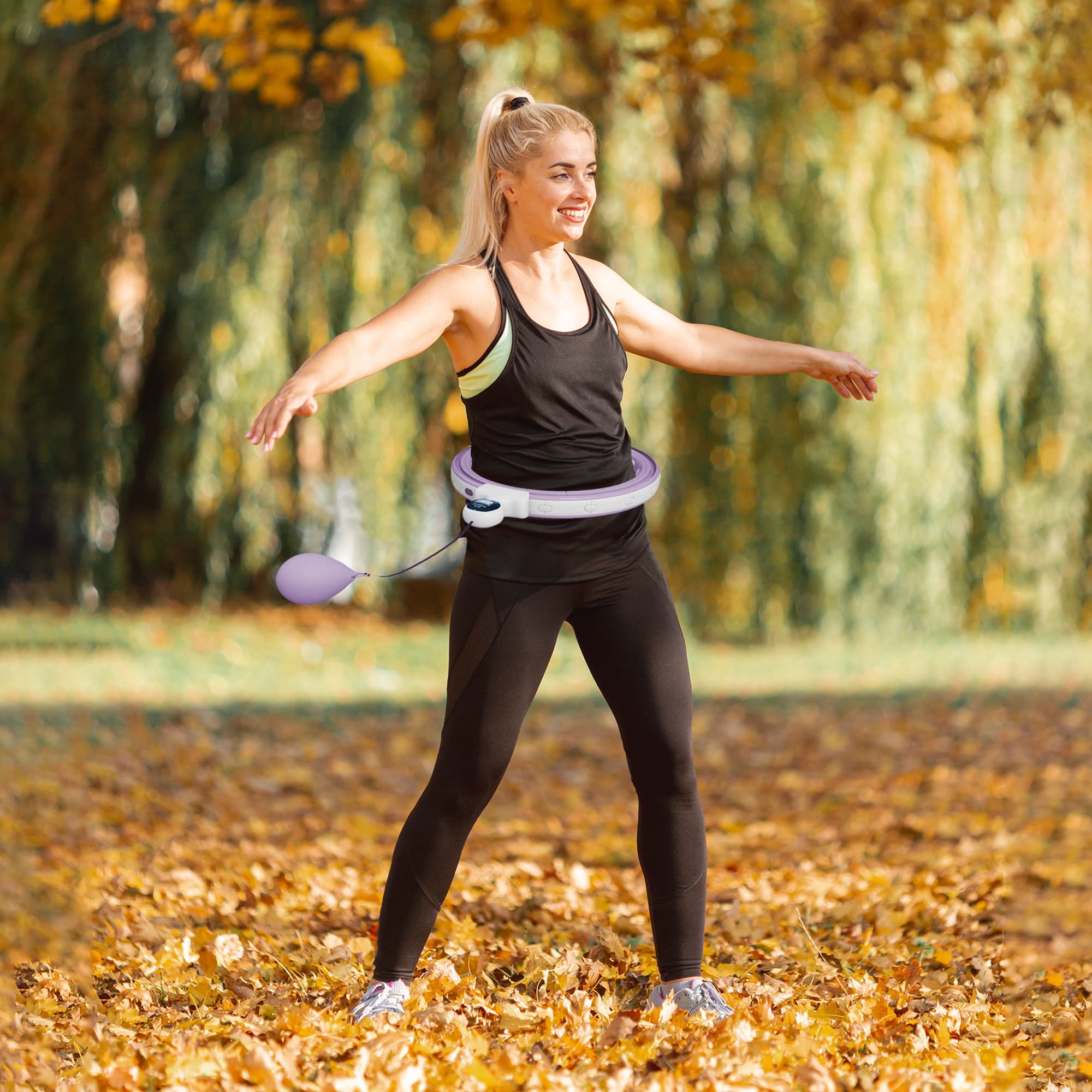 Smart Hula Hoop til Voksne med Vægtboldtæller 16 Knuder (76-113cm) Justerbar Fitness Lydløs Slankemaskine Infinity Hula Hoop til Vægttab, Fitness Lilla