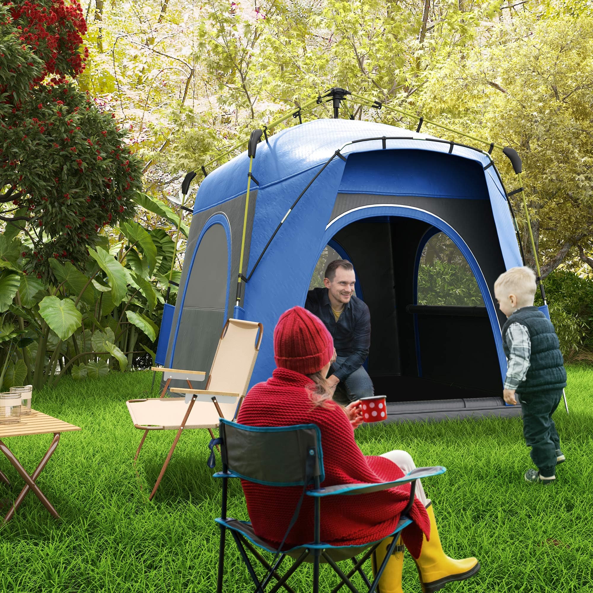 Kuppeltelt til 4 personer, let, stabilt, vandtæt, UV 50+ pop-up campingtelt med kroge, dør, vindue, bund, familietelt med 1000 mm vandsøjle, telt til camping, rejser, trekking, have