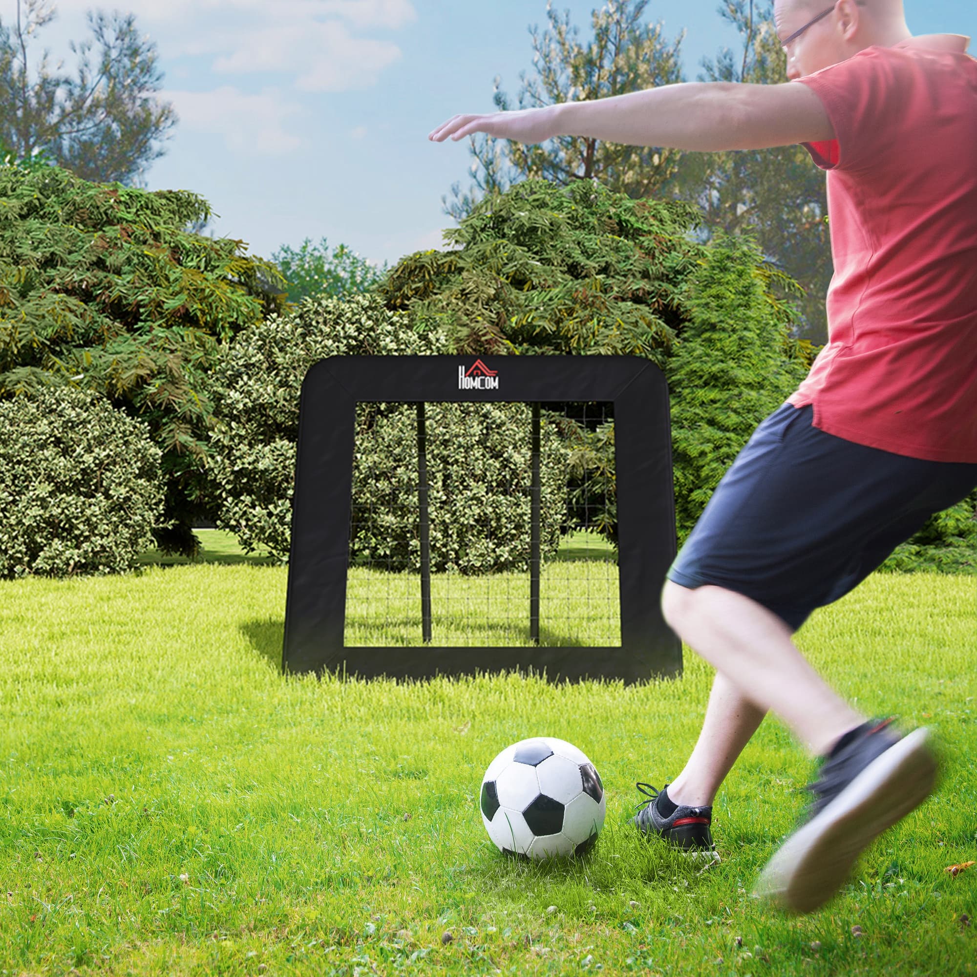 Sammenklappeligt Rebounder Fodboldmål med 5-niveau justerbar rebounder til multisport, 128 x 118 x 108-120 cm