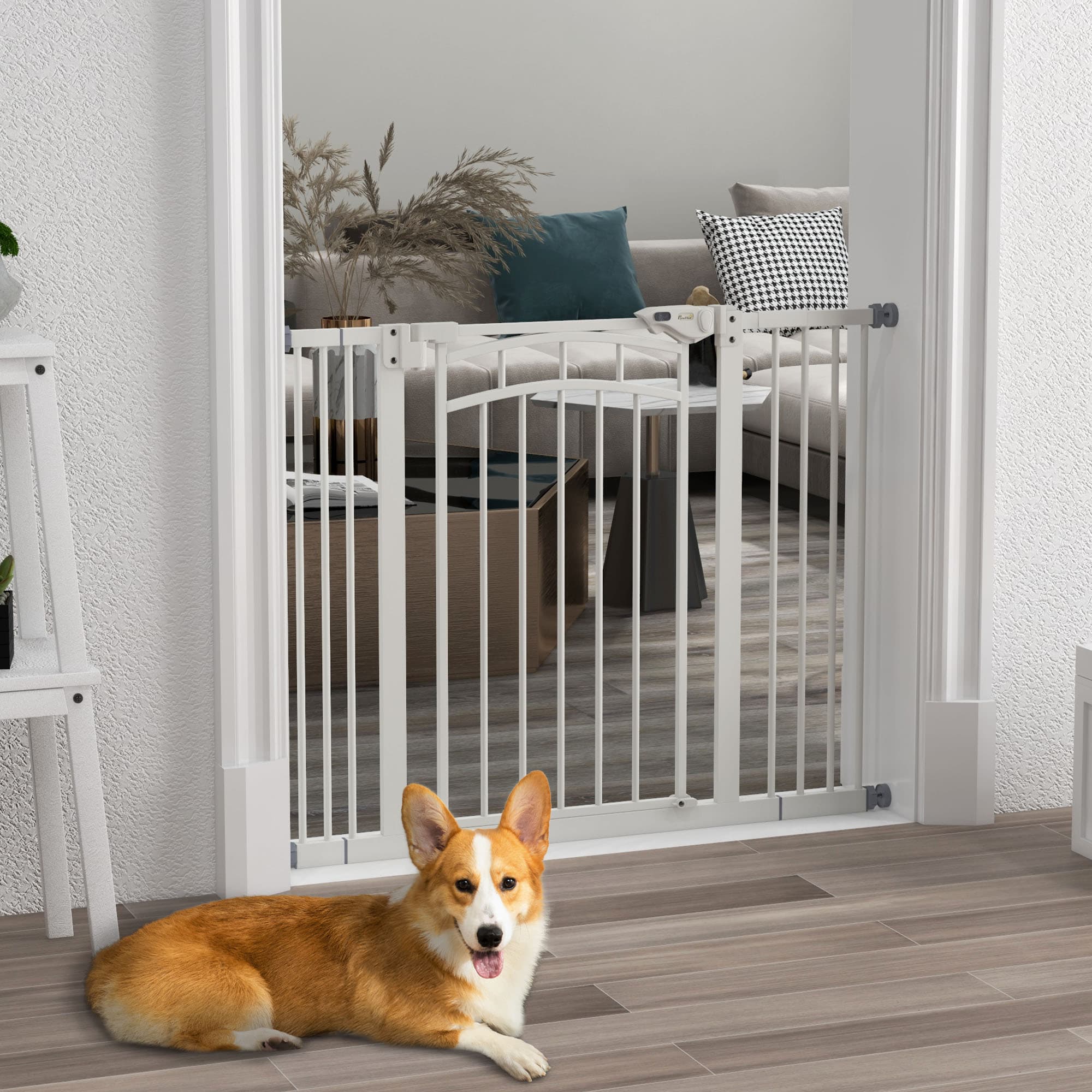 Hundegitter 74-100 cm Barriere med automatisk lukkende dør Ingen boring nødvendig til små og mellemstore hunde