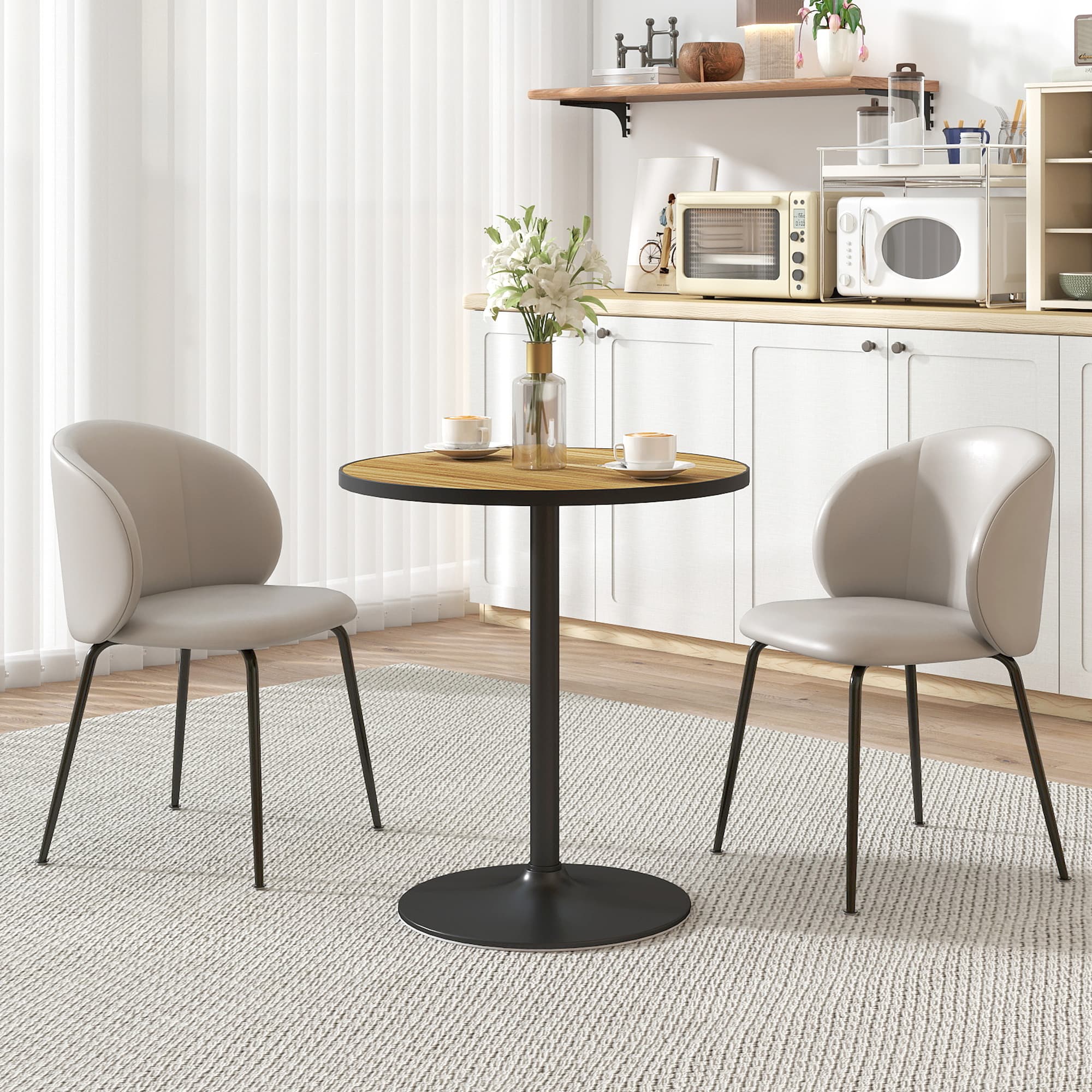 Spisebord, Rundt Køkkenbord, Moderne Spisebord med Trælook Bordplade til 4 Personer, Sofabord til Stue, Ø70 x 76 cm, Eg