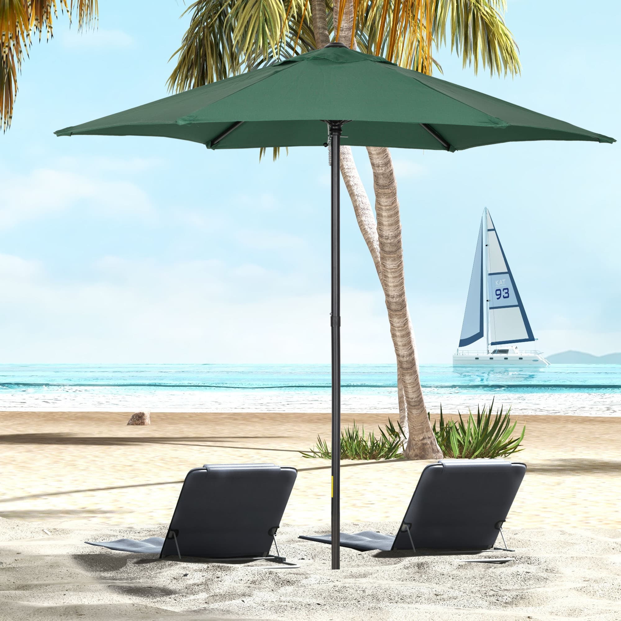 Parasol Ø196 cm, parasol med foldefunktion, sekskantet balkonparasol, strandparasol, vindtæt, stabil markedsparasol, svingparasol, solbeskyttelse til strand, balkon, have, grøn