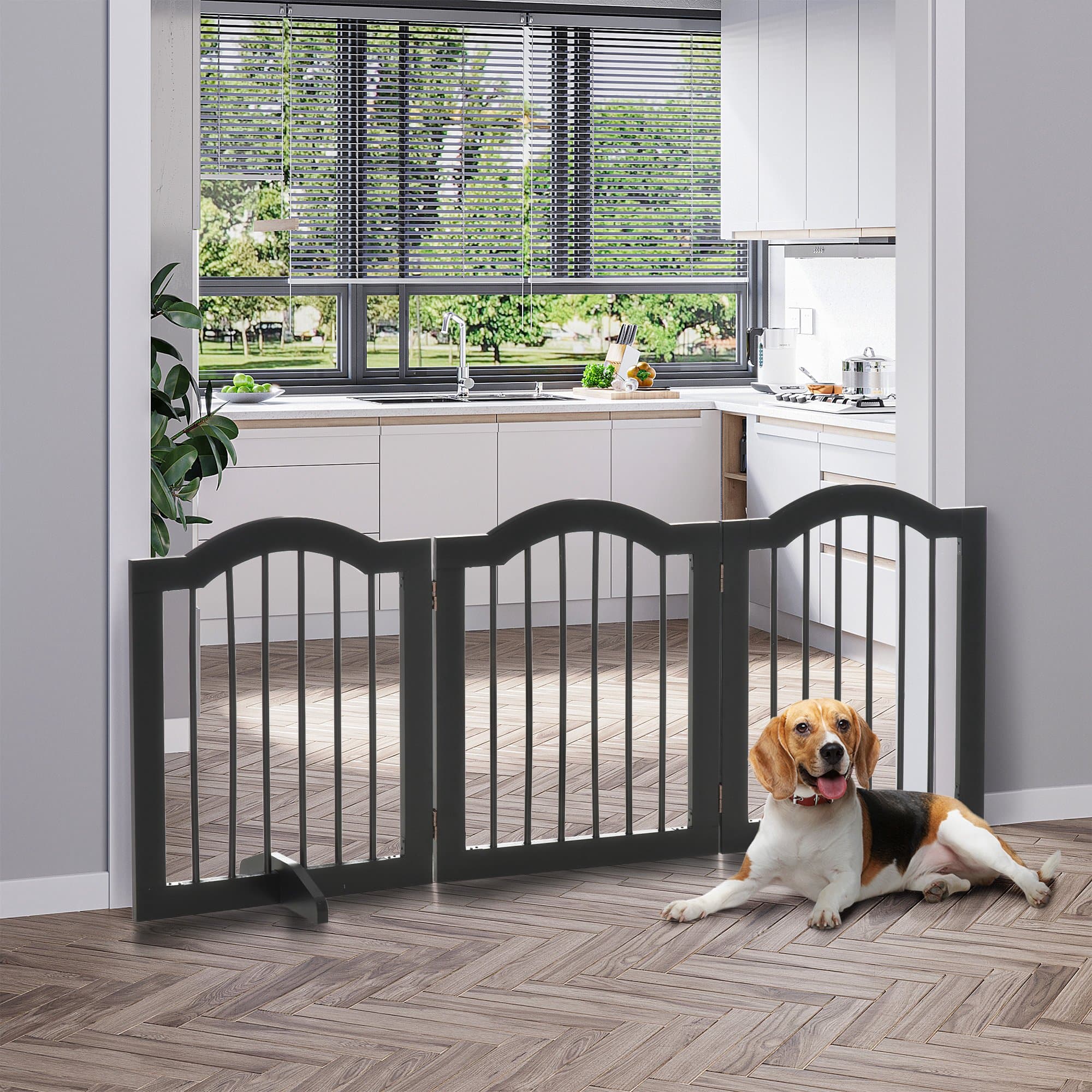 Hundegitter til Hjemmet, Hundebarrier, Sikkerhedsgitter, Robust, Sammenklappelig, 154,5 x 29,5 x 61 cm, Træ, Sort