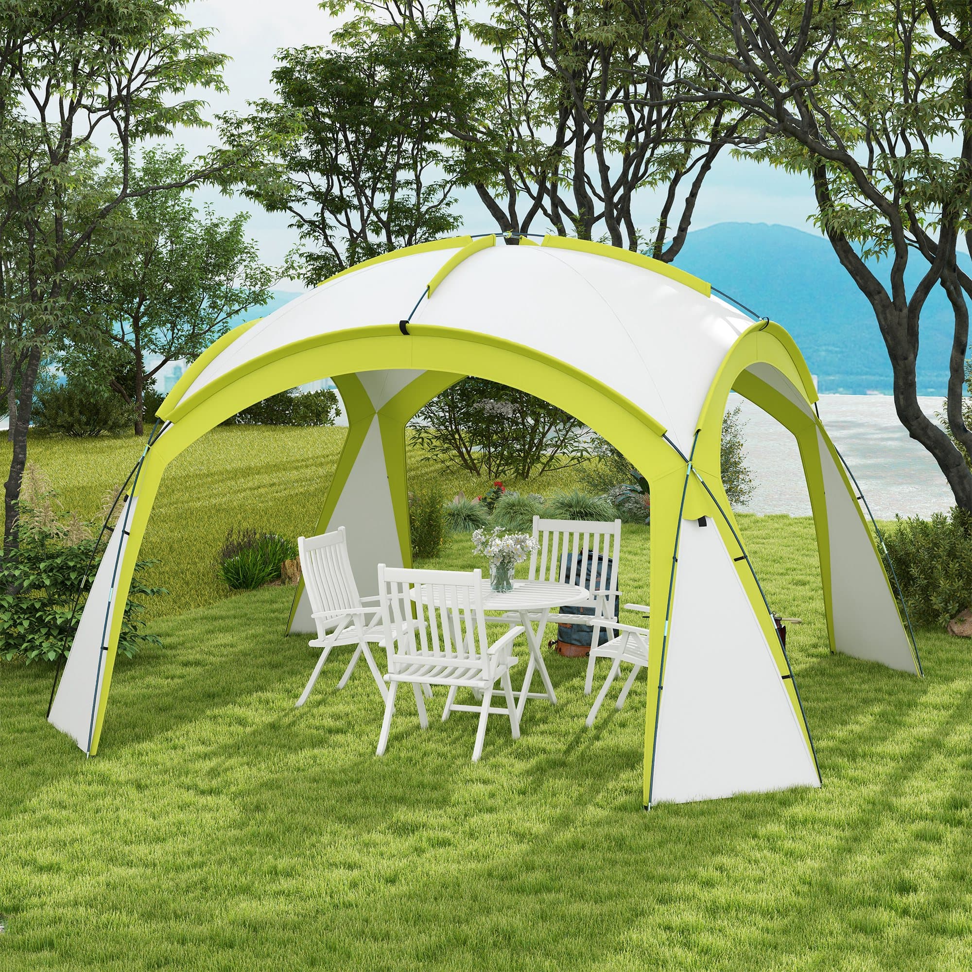 Event Shelter 3,5 x 3,5m Pavillon med Krogdør Vandafvisende Vintertæt Havepavillon Festtelt Solbeskyttelse til Camping, Havefestivaler Grøn