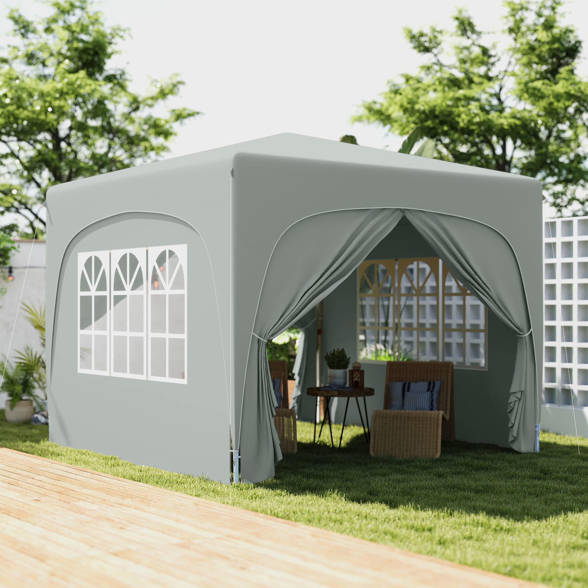 Pavillon 3x3m, Vandafvisende, Stabil, Vinterbestandig Pop-up Foldbar Pavillon, UV-beskyttelse 50+, Foldbart Partytelt Havetelt med 4 Sidepaneler og Taske til Camping, Have, Lysegrå