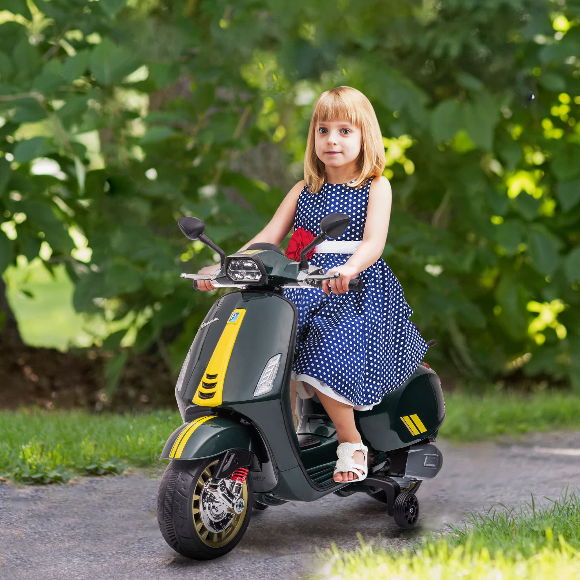 Børne Elmotorcykel 6V med MP3 USB FM Radio LED Forlygte Støttehjul 3 km/t til Børn 3-6 År Mørkegrøn