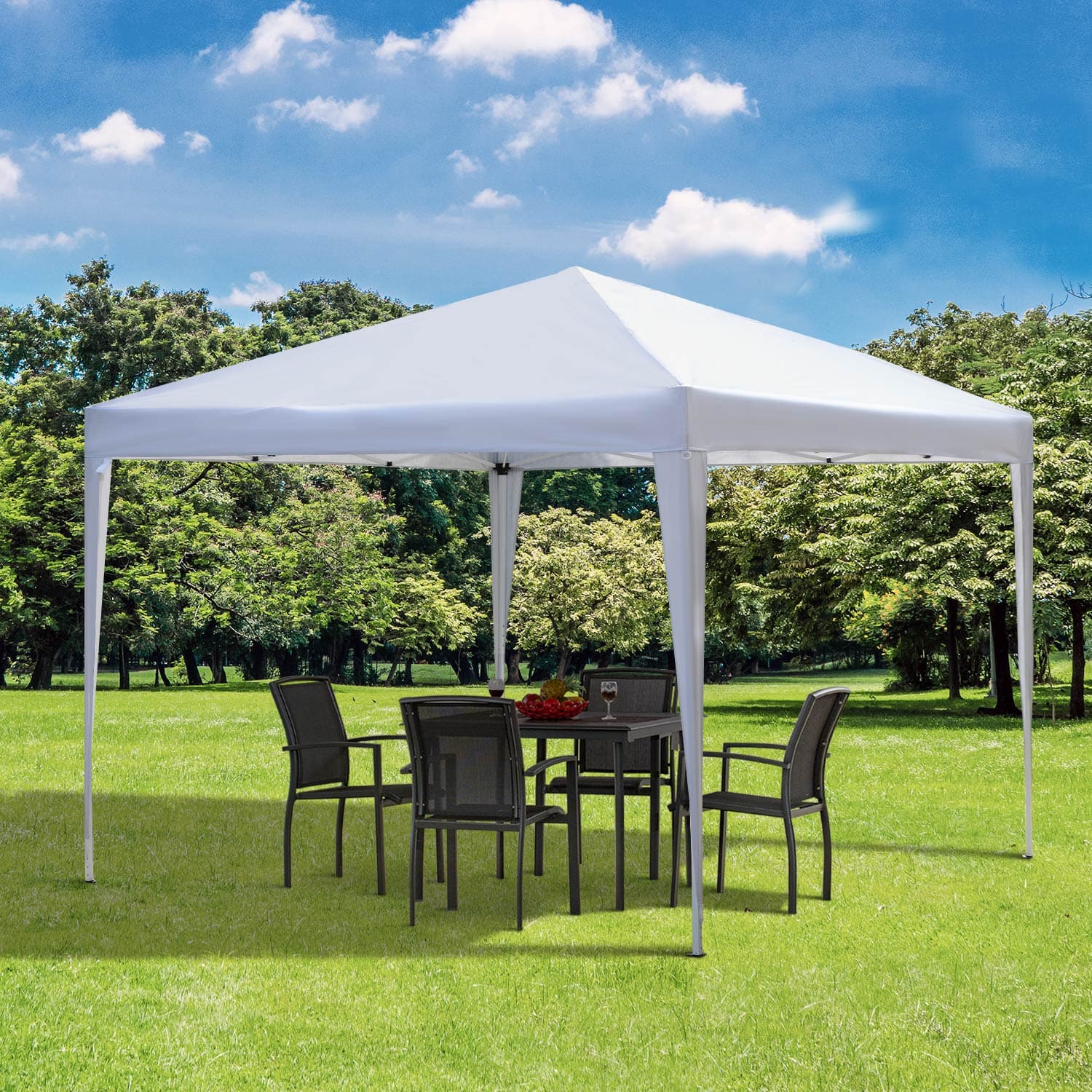Pavillon 2,95x2,95m Pop-Up Foldepavillon med UV-beskyttelse, Sammenklappelig, Stål og Oxfordstof, Hvid til Havefester og Events