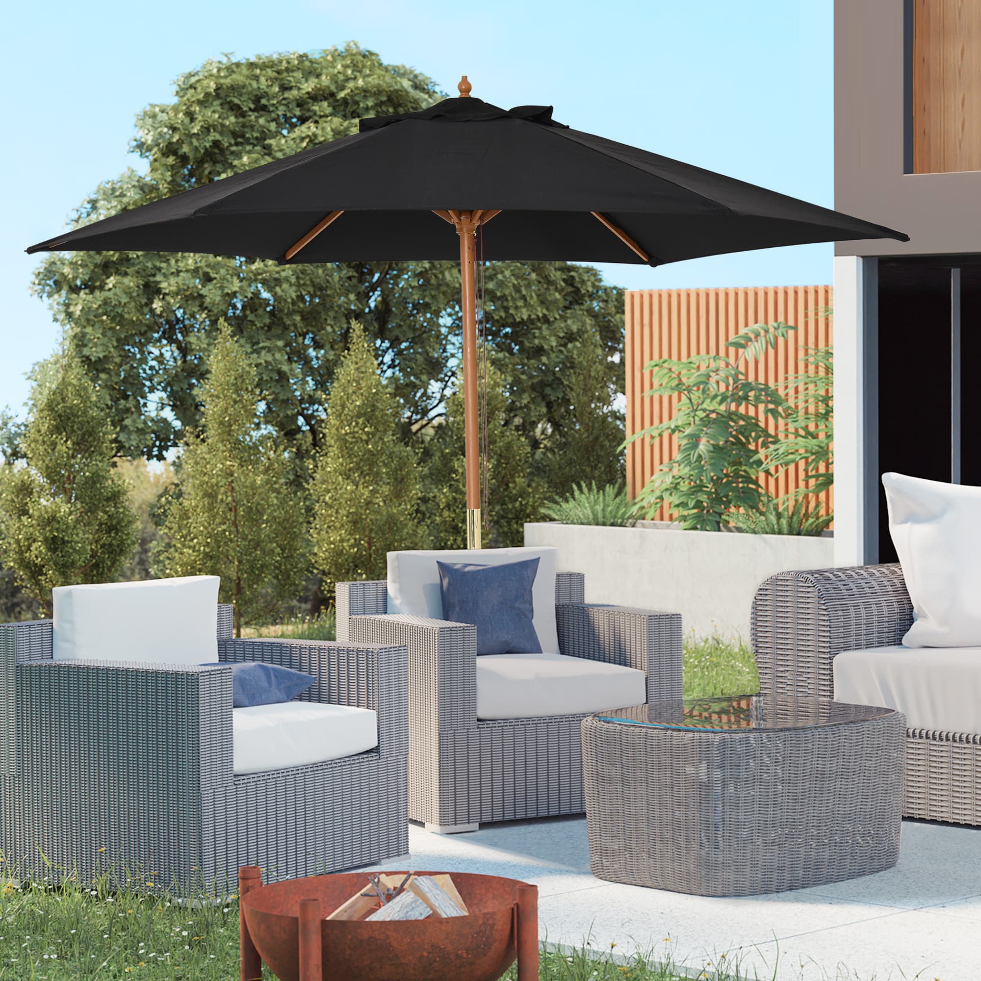 2,5m haveparasol med 3-lags solsejl lavet af bambus og polyester, sort til terrasse og have