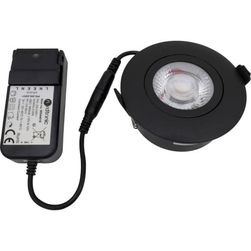 Nordtronic Low Profile Flexible indbygningsspot, driver, Ø8,3 cm, sort, 2700K