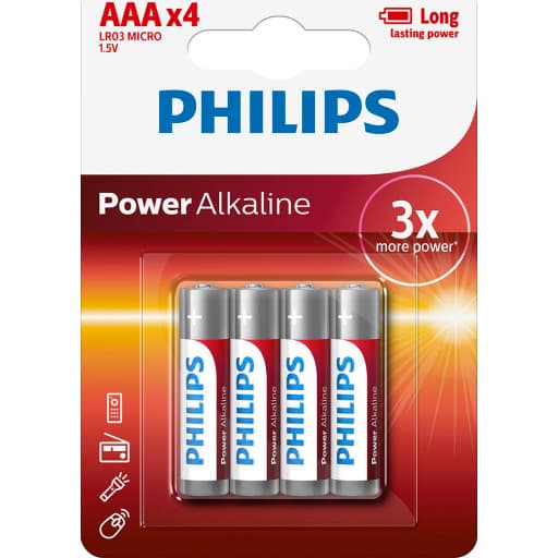 Philips Power Alkaline AAA batterier, 4 stk.