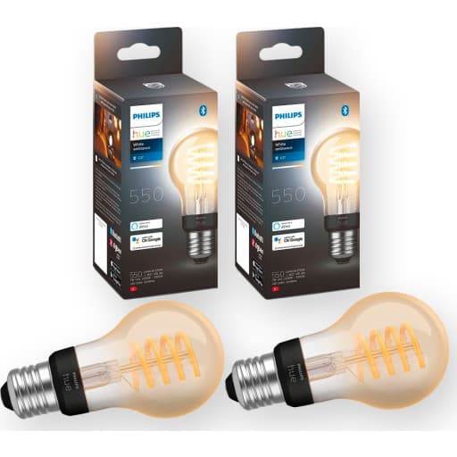 Philips Hue White Ambiance E27 standardpære, 2200K-6500K, 7W, 2-pak