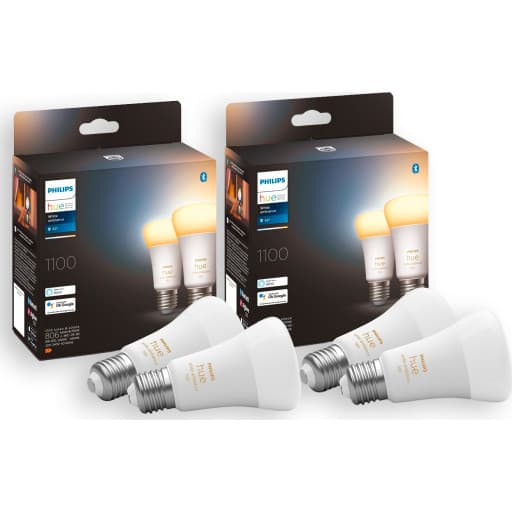 Philips Hue White Ambiance E27 standardpære, 2200K-6500K, 8W, 4-pak