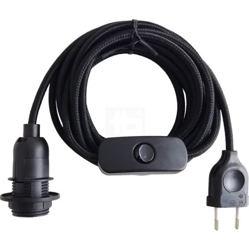 TBI ledning med E14 fatning & afbryder, sort