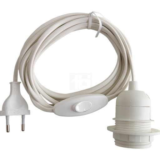 TBI ledning med E27 fatning & afbryder, hvid
